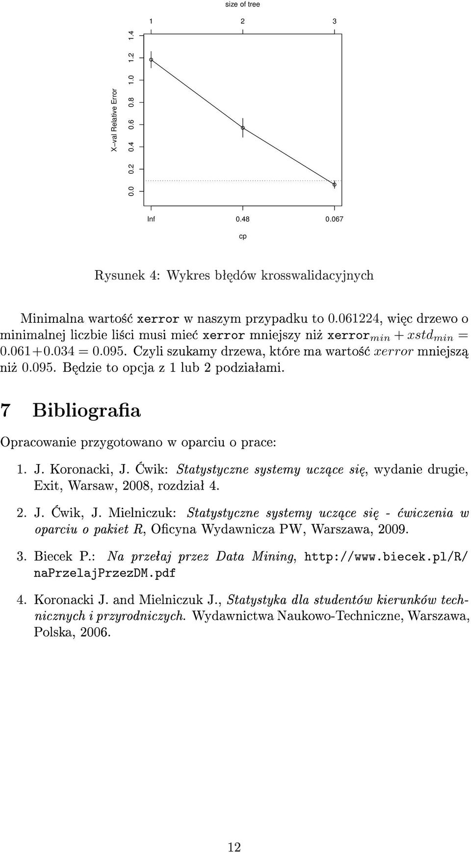 7 Bibliograa Opracowanie przygotowano w oparciu o prace: 1. J. Koronacki, J. wik: Statystyczne systemy ucz ce si, wydanie drugie, Exit, Warsaw, 2008, rozdziaª 4. 2. J. wik, J.