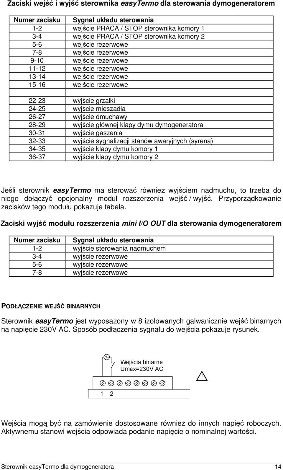 wyjście dmuchawy 28-29 wyjście głównej klapy dymu dymogeneratora 30-31 wyjście gaszenia 32-33 wyjście sygnalizacji stanów awaryjnych (syrena) 34-35 wyjście klapy dymu komory 1 36-37 wyjście klapy