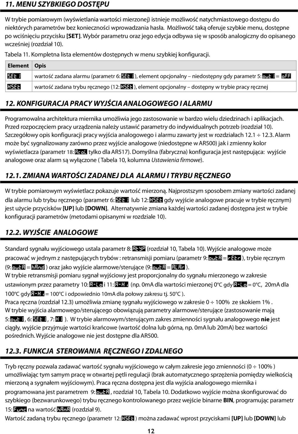 Kompletna lista elementów dostępnych w menu szybkiej konfiguracji.