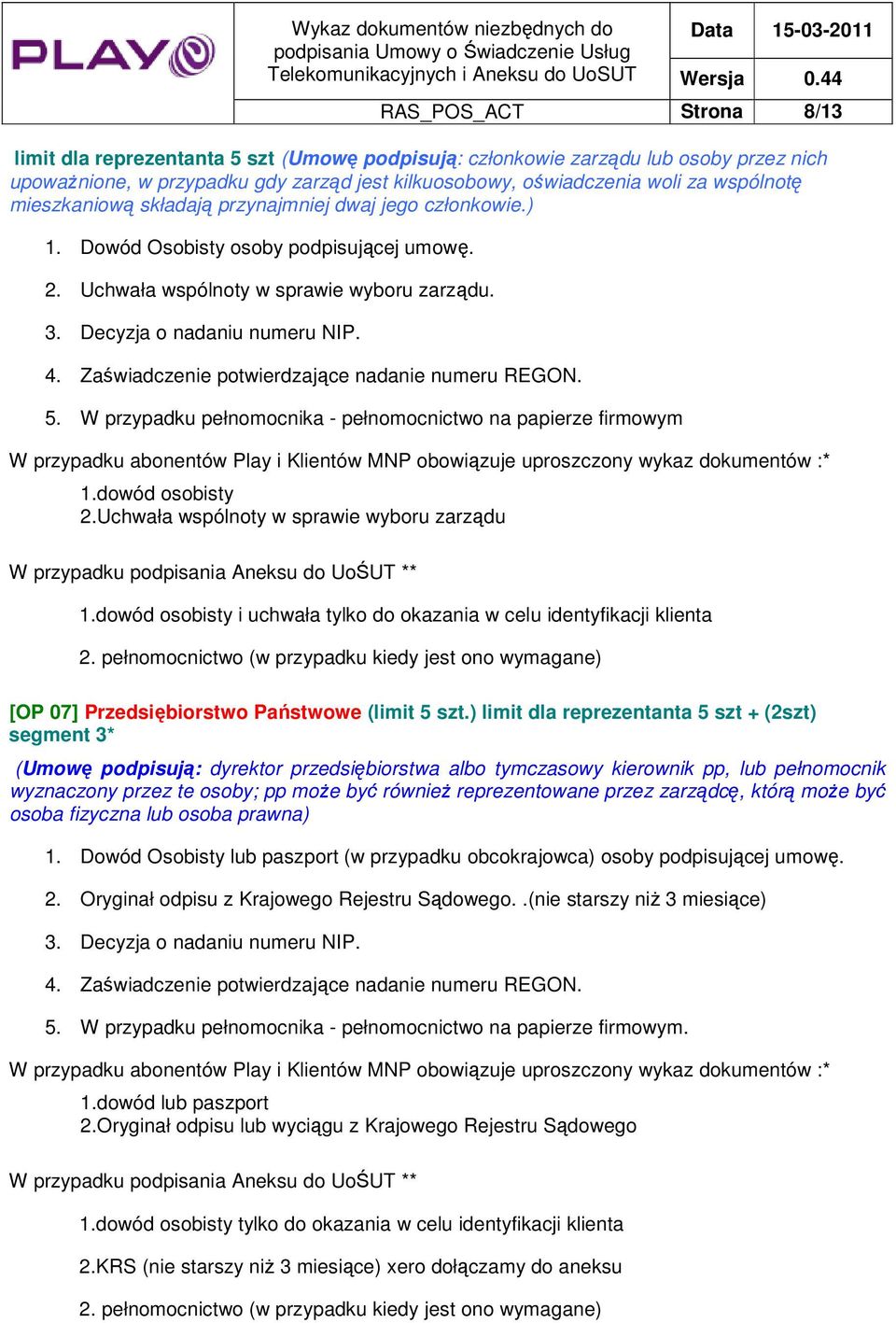 W przypadku pełnomocnika - pełnomocnictwo na papierze firmowym 2.