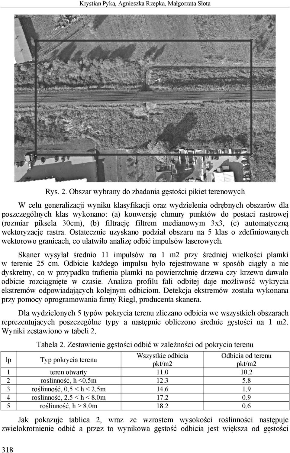 postaci rastrowej (rozmiar piksela 30cm), (b) filtrację filtrem medianowym 3x3, (c) automatyczną wektoryzację rastra.