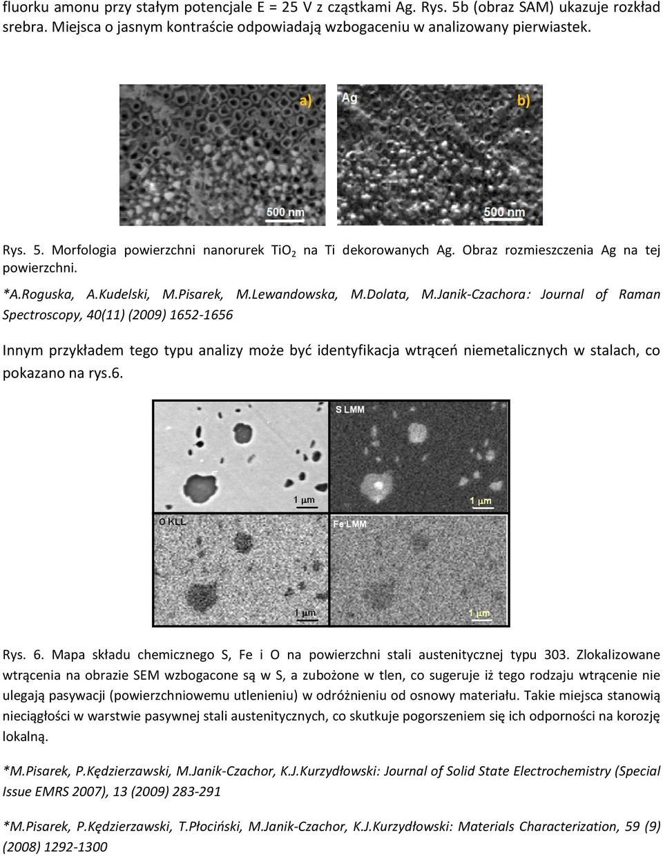 Janik-Czachora: Journal of Raman Spectroscopy, 40(11) (2009) 1652-1656 Innym przykładem tego typu analizy może być identyfikacja wtrąceń niemetalicznych w stalach, co pokazano na rys.6. Rys. 6.