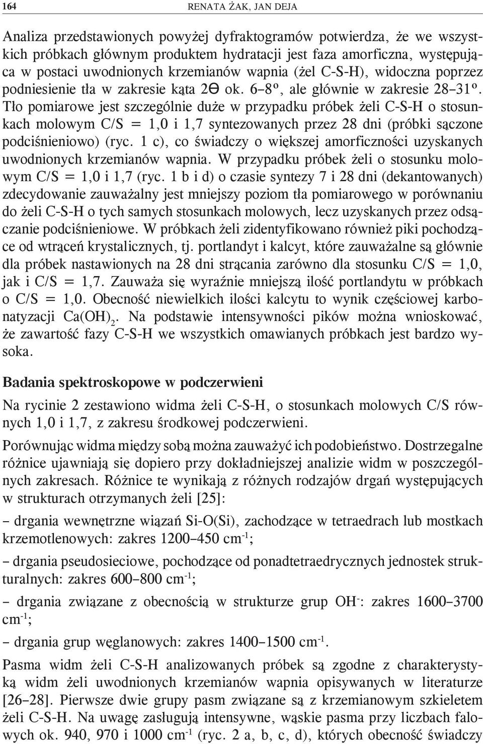 Tło pomiarowe jest szczególnie duże w przypadku próbek żeli C-S-H o stosunkach molowym C/S = 1,0 i 1,7 syntezowanych przez 28 dni (próbki sączone podciśnieniowo) (ryc.