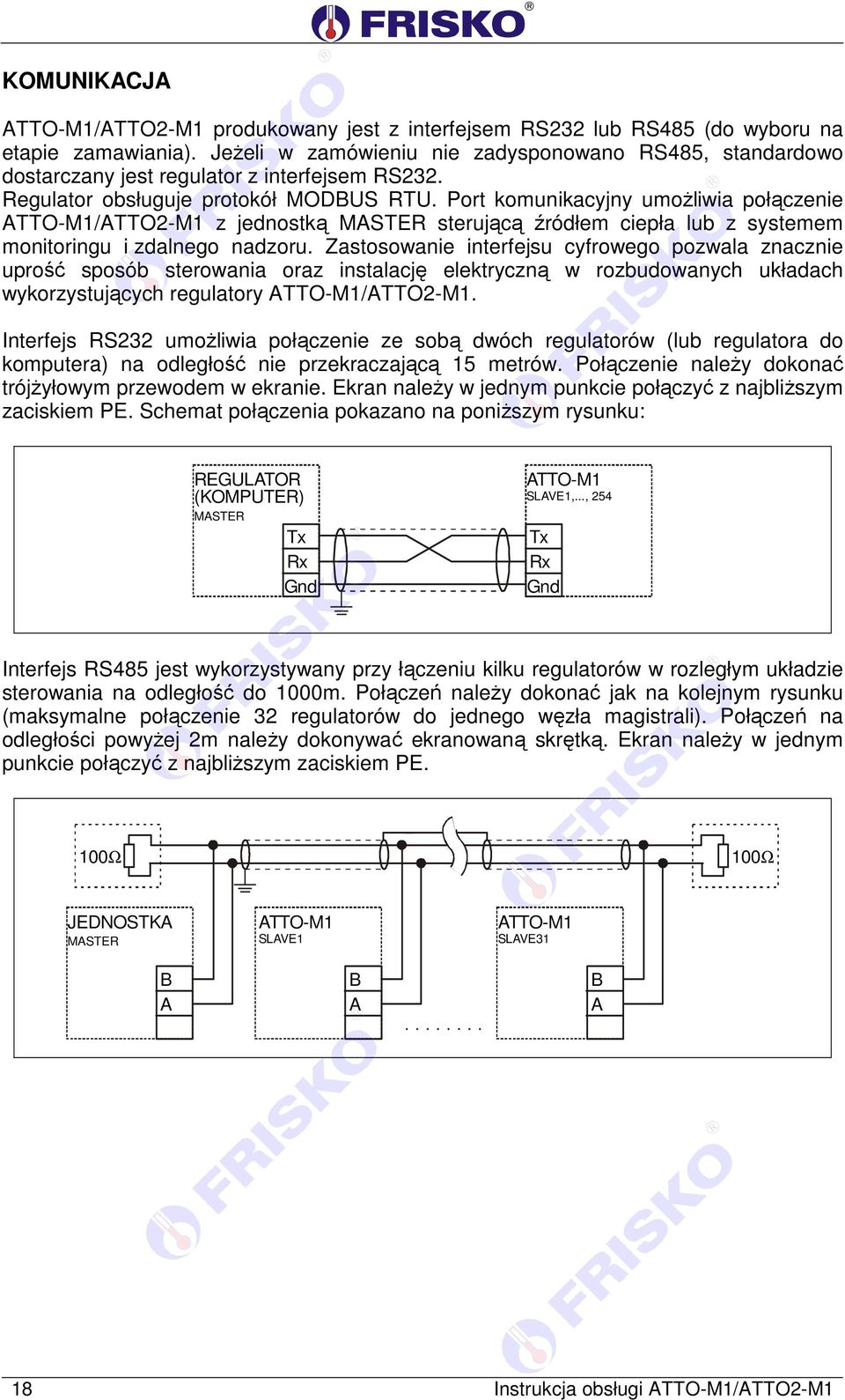 Port komunikacyjny umożliwia połączenie ATTO-M1/ATTO2-M1 z jednostką MASTER sterującą źródłem ciepła lub z systemem monitoringu i zdalnego nadzoru.