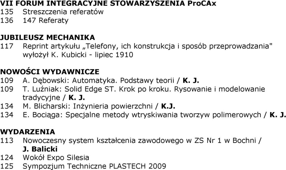 Krok po kroku. Rysowanie i modelowanie tradycyjne / K. J. 134 M. Blicharski: InŜynieria powierzchni / K.J. 134 E.