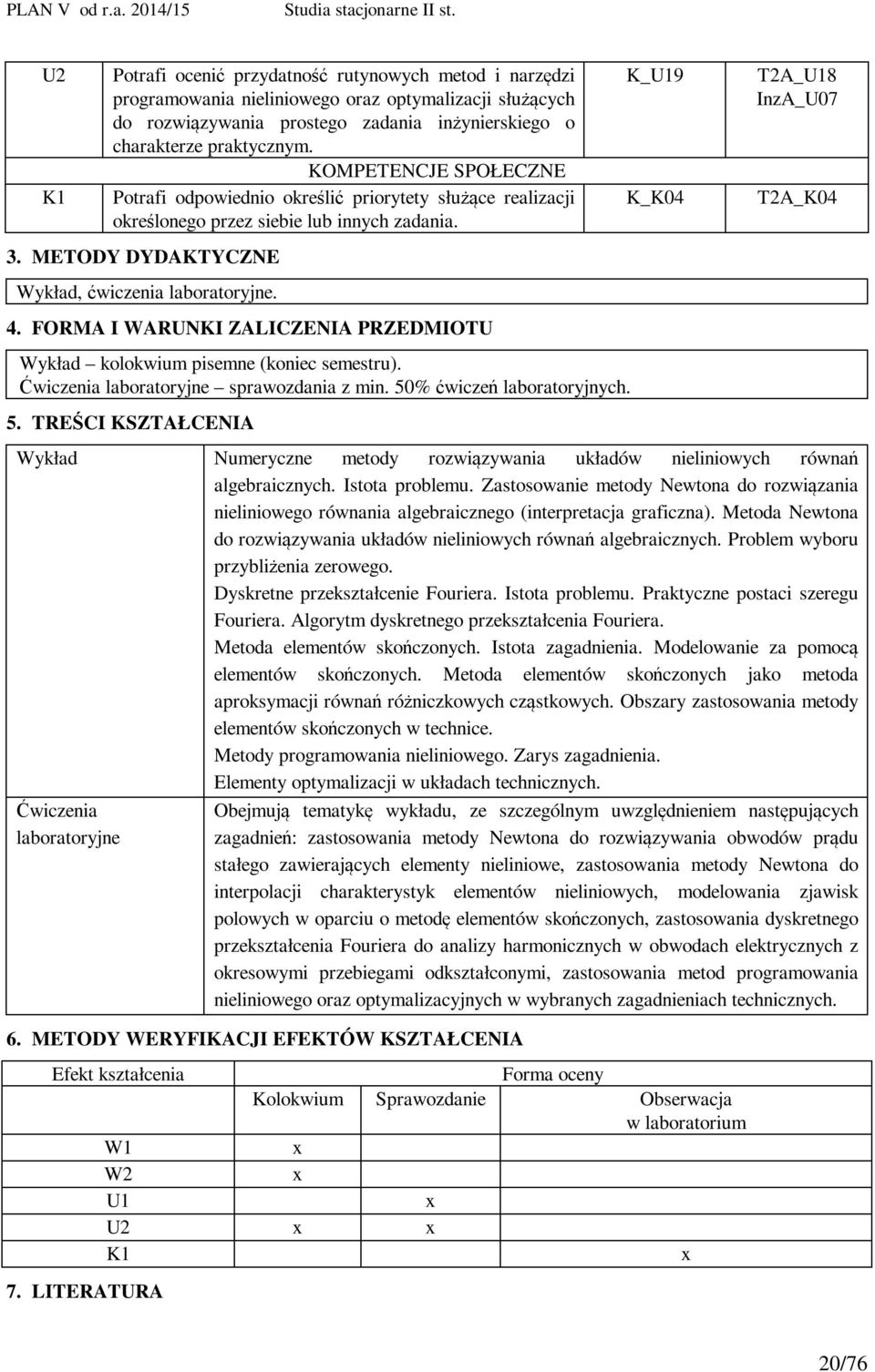 FORMA I WARUNKI ZALICZENIA PRZEDMIOTU Wykład kolokwium pisemne (koniec semestru). laboratoryjne sprawozdania z min. 50