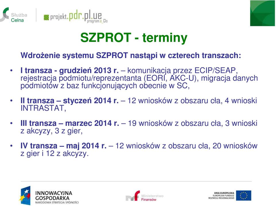 funkcjonujących obecnie w SC, II transza styczeń 2014 r.