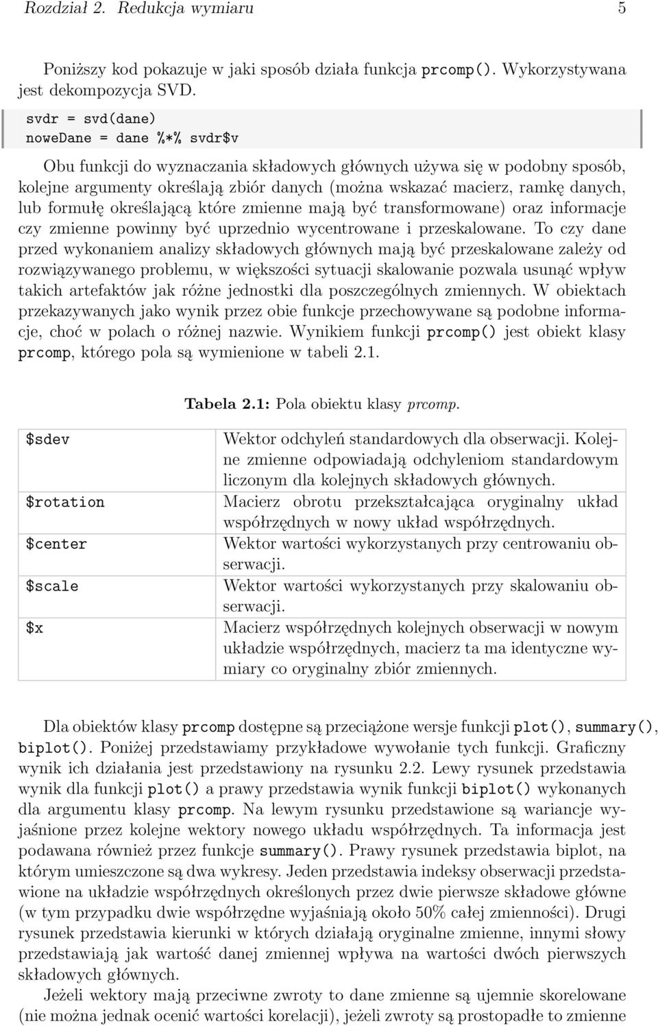 lub formułę określającą które zmienne mają być transformowane) oraz informacje czy zmienne powinny być uprzednio wycentrowane i przeskalowane.