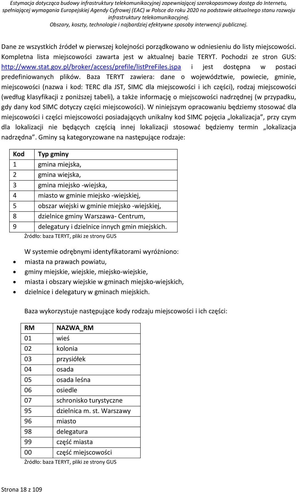 Dane ze wszystkich źródeł w pierwszej kolejności porządkowano w odniesieniu do listy miejscowości. Kompletna lista miejscowości zawarta jest w aktualnej bazie TERYT. Pochodzi ze stron GUS: http://www.