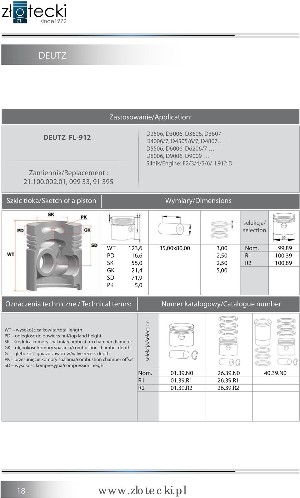 D6206/7 D8006, D9006, D9009 Silnik/Engine: F2/3/4/5/6/ L912 D WT 123,6 PD 16,6 SK 55,0