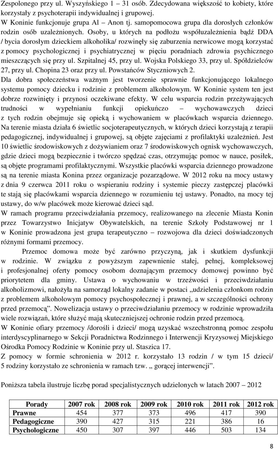 Osoby, u których na podłożu współuzależnienia bądź DDA / bycia dorosłym dzieckiem alkoholika/ rozwinęły się zaburzenia nerwicowe mogą korzystać z pomocy psychologicznej i psychiatrycznej w pięciu