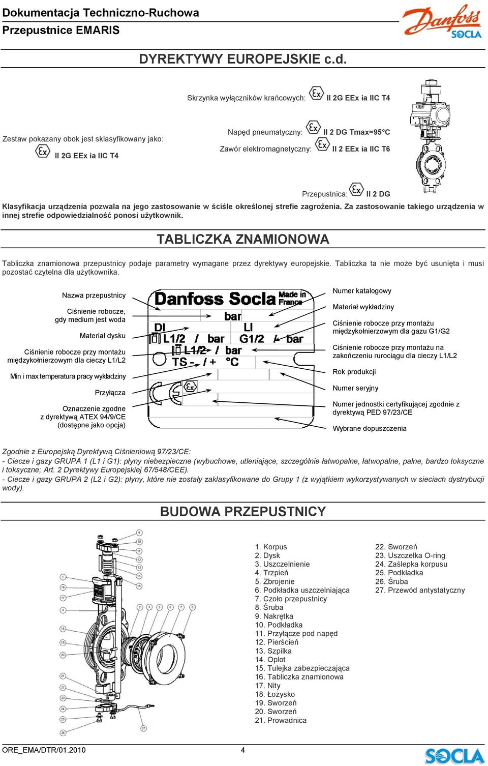 T6 Przepustnica: II 2 DG Klasyfikacja urządzenia pozwala na jego zastosowanie w ściśle określonej strefie zagrożenia.