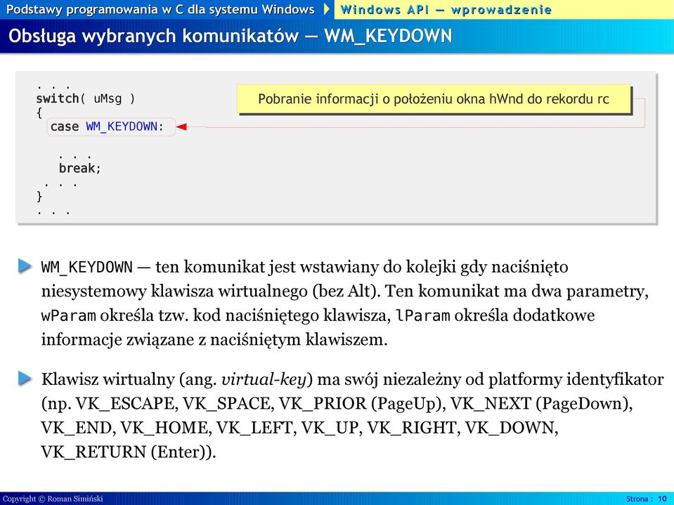 kod naciśniętego klawisza, lparam określa dodatkowe informacje związane z naciśniętym klawiszem. Klawisz wirtualny (ang.