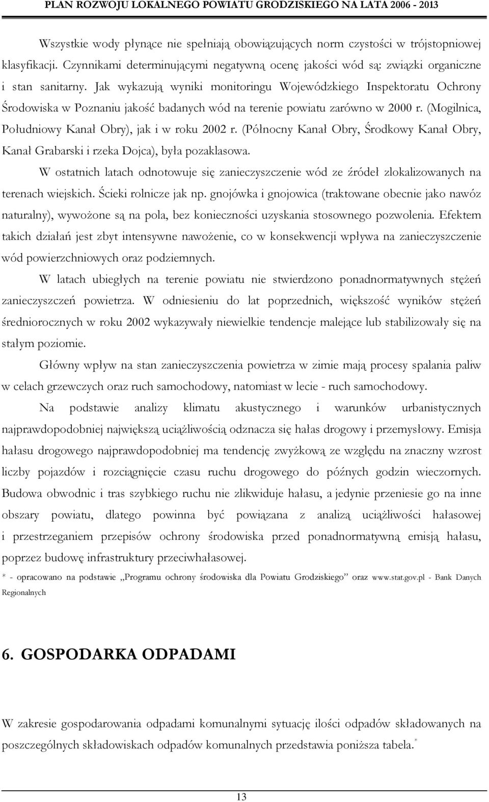 (Mogilnica, Południowy Kanał Obry), jak i w roku 2002 r. (Północny Kanał Obry, Środkowy Kanał Obry, Kanał Grabarski i rzeka Dojca), była pozaklasowa.