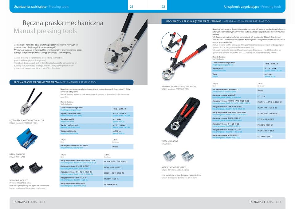 MECHANICZNA PRASKA RĘCZNA MPZ32/PM-1632 MPZ32/PM-1632 MANUAL PRESSING TOOL Narzędzie mechaniczne do zagniatania połączeń rurowych (systemy rur plastikowych, kompozytowych oraz miedzianych).