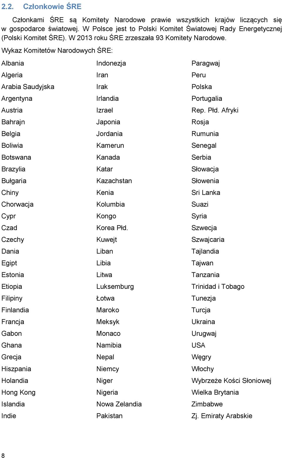 Wykaz Komitetów Narodowych ŚRE: Albania Indonezja Paragwaj Algeria Iran Peru Arabia Saudyjska Irak Polska Argentyna Irlandia Portugalia Austria Izrael Rep. Płd.