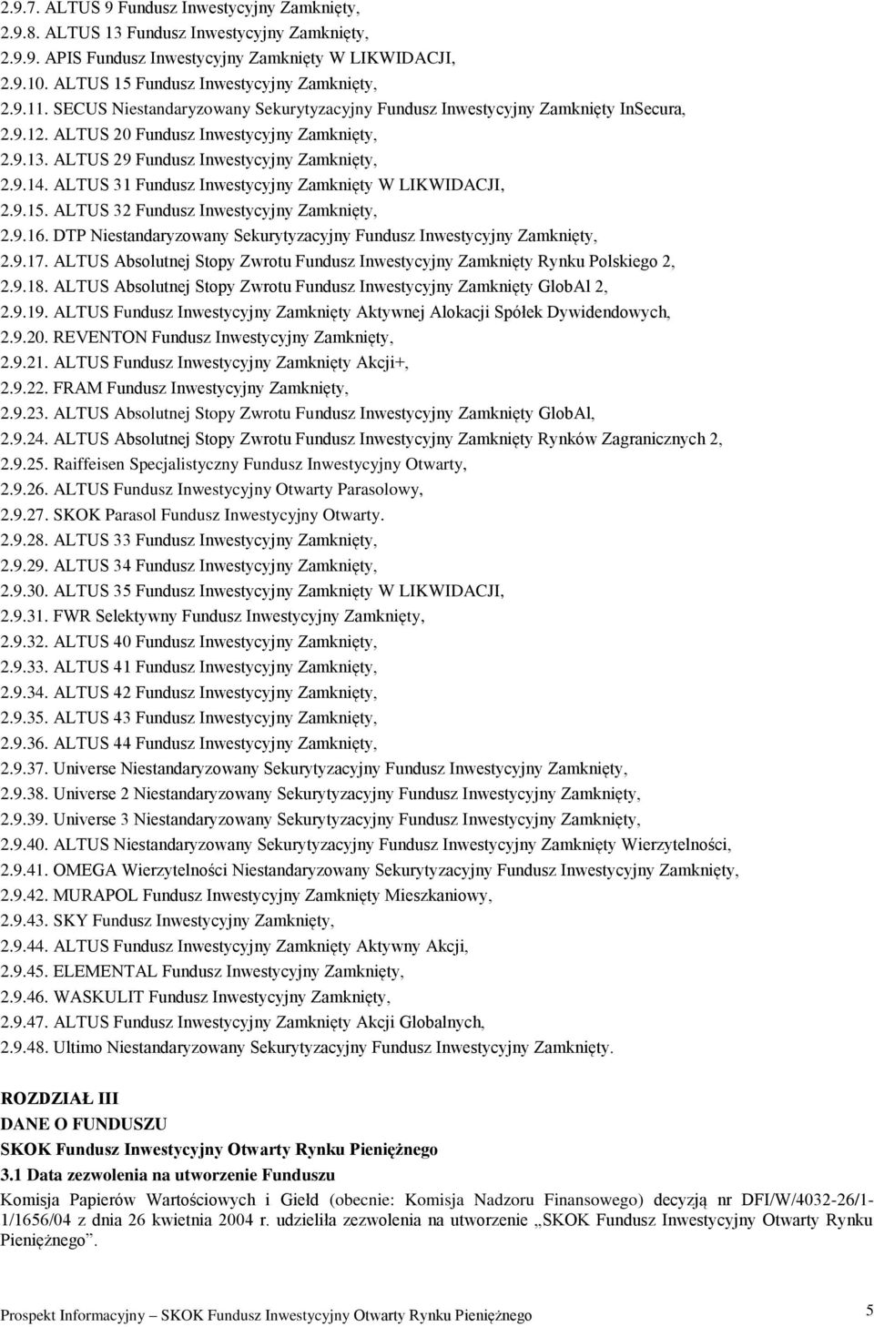 ALTUS 29 Fundusz Inwestycyjny Zamknięty, 2.9.14. ALTUS 31 Fundusz Inwestycyjny Zamknięty W LIKWIDACJI, 2.9.15. ALTUS 32 Fundusz Inwestycyjny Zamknięty, 2.9.16.