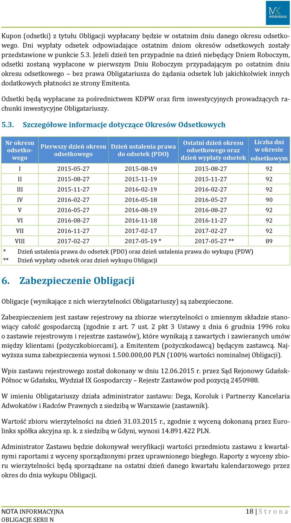 żądania odsetek lub jakichkolwiek innych dodatkowych płatności ze strony Emitenta.