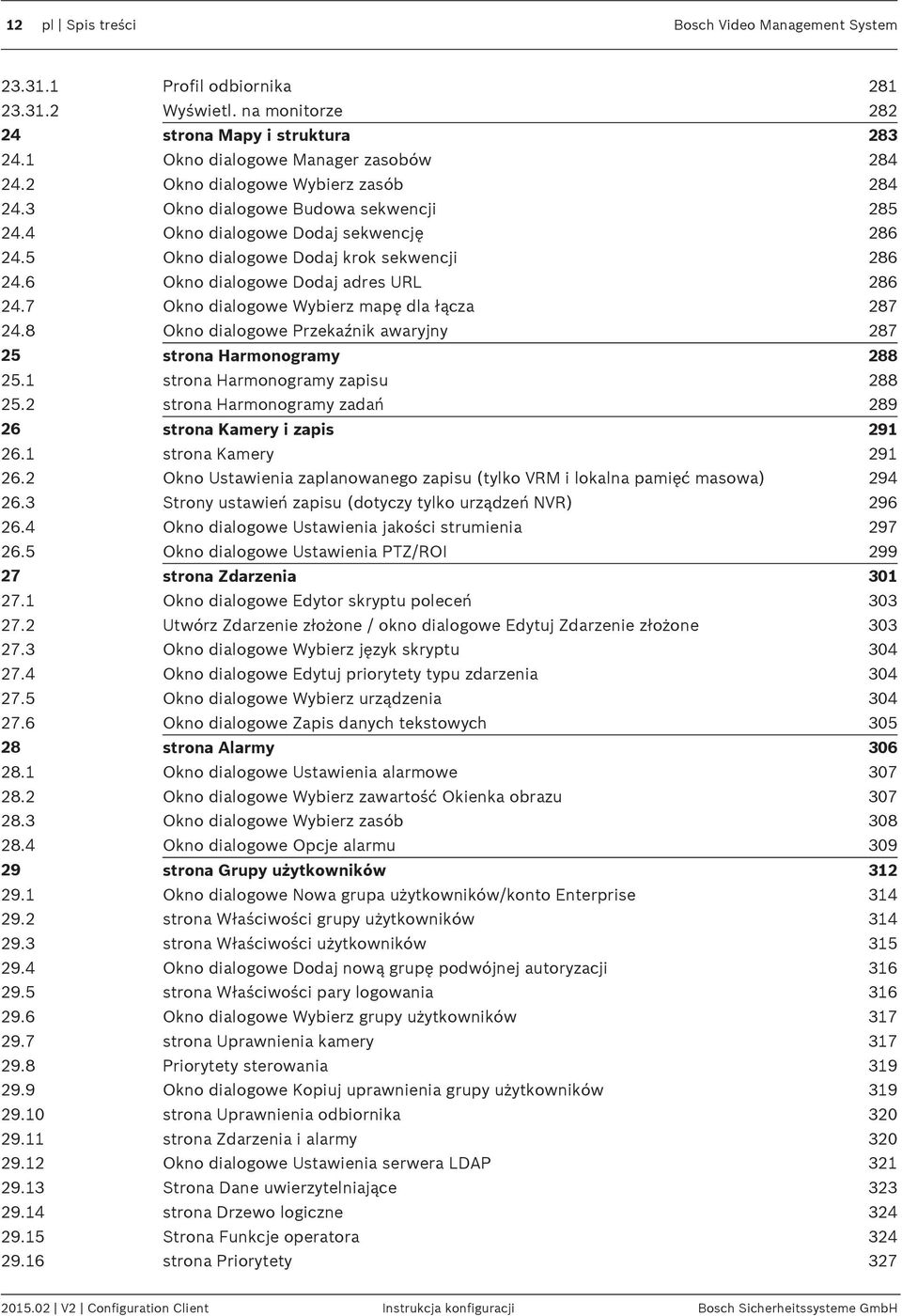 6 Okno dialogowe Dodaj adres URL 286 24.7 Okno dialogowe Wybierz mapę dla łącza 287 24.8 Okno dialogowe Przekaźnik awaryjny 287 25 strona Harmonogramy 288 25.1 strona Harmonogramy zapisu 288 25.