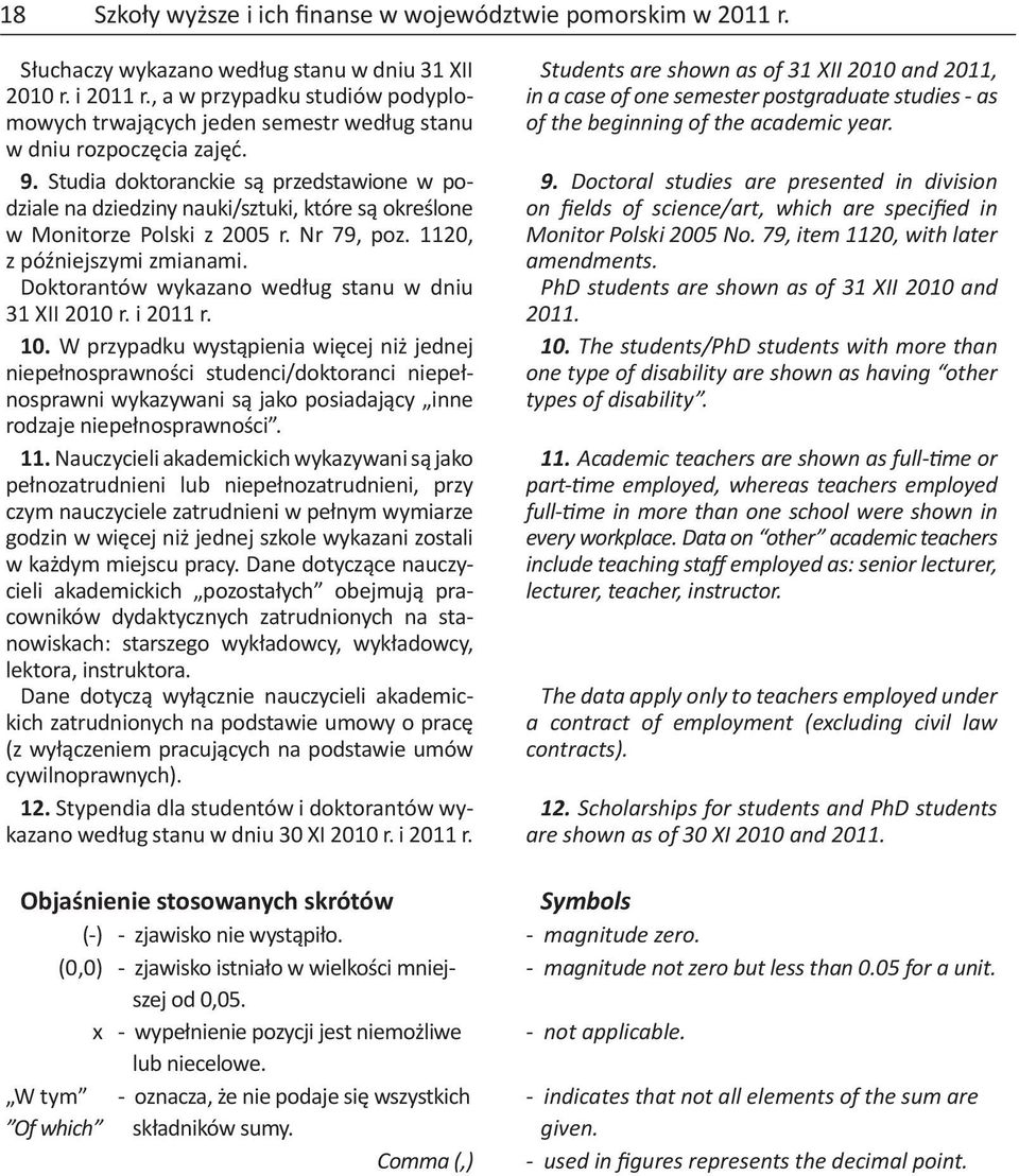 Studia doktoranckie są przedstawione w podziale na dziedziny nauki/sztuki, które są określone w Monitorze Polski z 2005 r. Nr 79, poz. 1120, z późniejszymi zmianami.