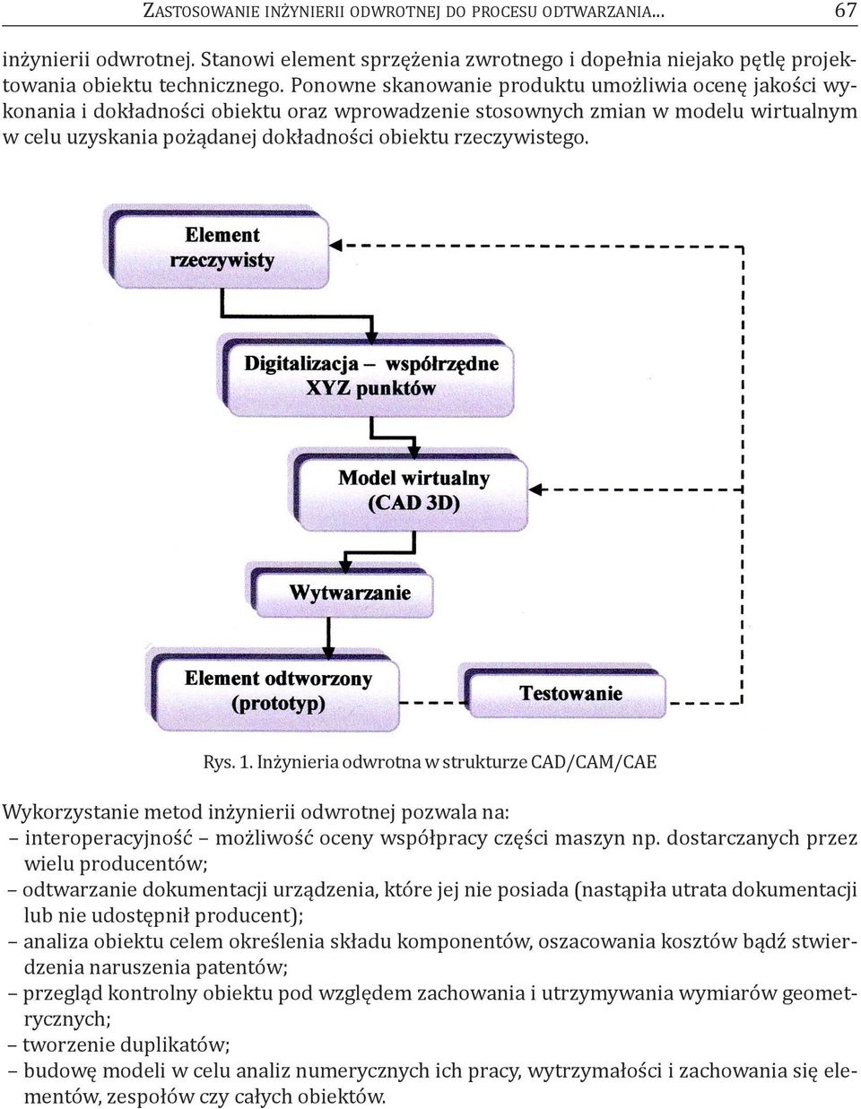 rys. 1. Inżynieria odwrotna w strukturze cad/cam/cae Wykorzystanie metod inżynierii odwrotnej pozwala na: interoperacyjność możliwość oceny współpracy części maszyn np.