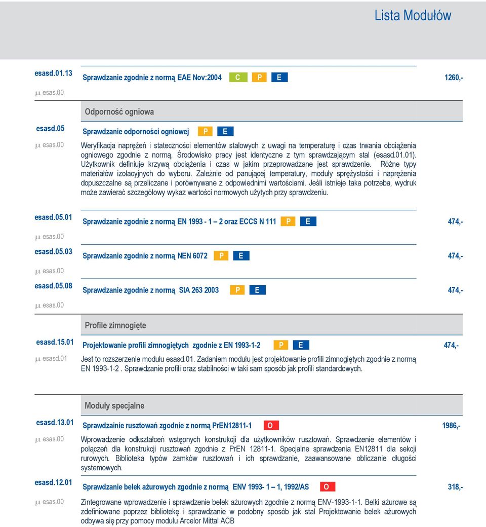 Środowisko pracy jest identyczne z tym sprawdzającym stal (esasd.01.01). Użytkownik definiuje krzywą obciążenia i czas w jakim przeprowadzane jest sprawdzenie.