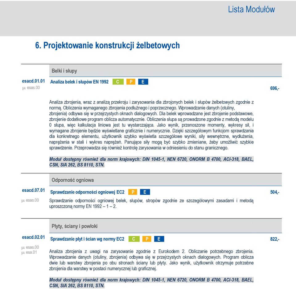 Obliczenia wymaganego zbrojenia podłużnego i poprzecznego. Wprowadzanie danych (otuliny, zbrojenia) odbywa się w przejrzystych oknach dialogowych.