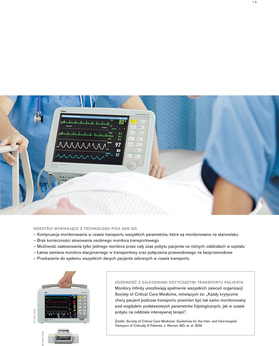 przewodowego na bezprzewodowe Przekazanie do systemu wszystkich danych pacjenta zebranych w czasie transportu MT-2101-2008 ZgoDnośĆ Z ZaleCenIamI DotyCZąCymI transportu PaCjenta Monitory Infinity