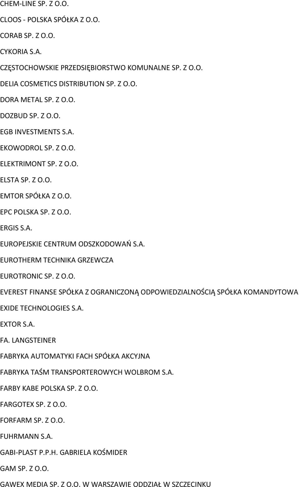 Z O.O. EVEREST FINANSE SPÓŁKA Z OGRANICZONĄ ODPOWIEDZIALNOŚCIĄ SPÓŁKA KOMANDYTOWA EXIDE TECHNOLOGIES S.A. EXTOR S.A. FA.