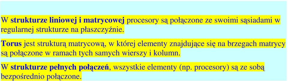 Torus jest strukturą matrycową, w której elementy znajdujące się na brzegach matrycy są