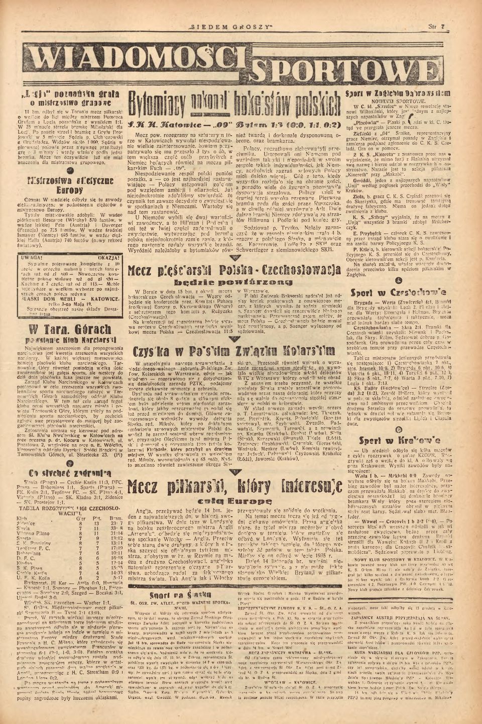 Sędzia w pierw szej "potow e przez nieuwagę przedłużył grę o 3 rriha-ly i w tedy właśrbe pedla jedna bram ka. Mecz ten oczyw iście już nie miał znaczenia dla m istrzostw a grupowego.