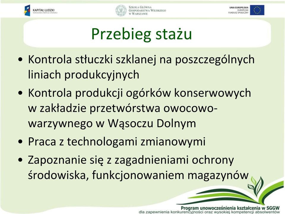 przetwórstwa owocowowarzywnego w Wąsoczu Dolnym Praca z technologami