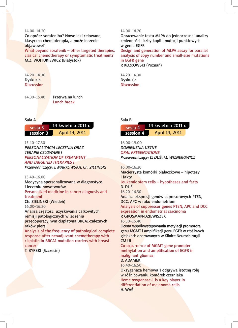 20 Opracowanie testu MLPA do jednoczesnej analizy zmiennoœci liczby kopii i mutacji punktowych w genie EGFR Design and generation of MLPA assay for parallel analysis of copy number and small-size