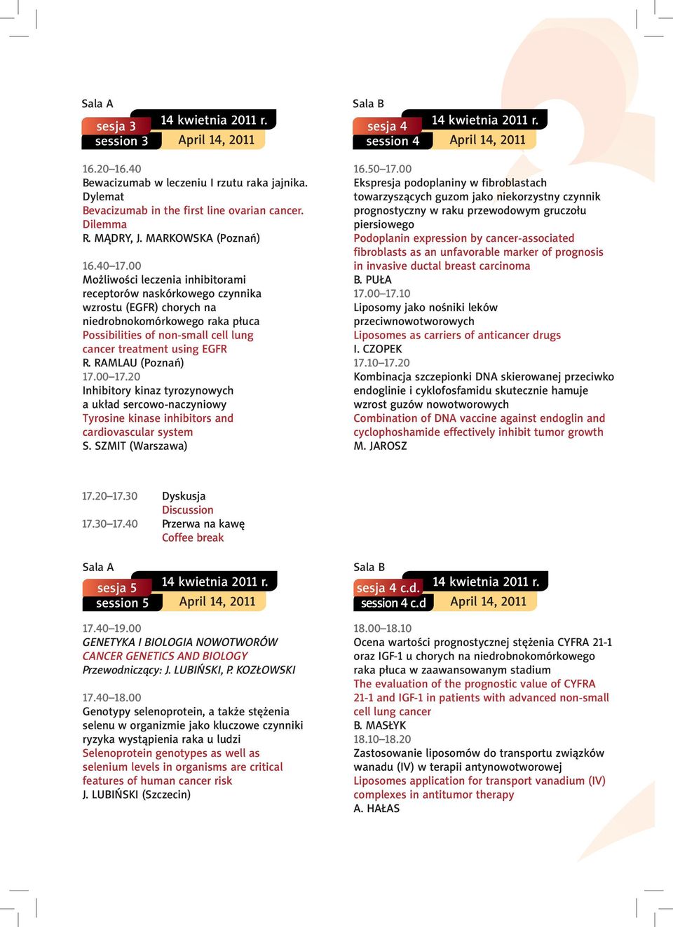 00 Mo liwoœci leczenia inhibitorami receptorów naskórkowego czynnika wzrostu (EGFR) chorych na niedrobnokomórkowego raka p³uca Possibilities of non-small cell lung cancer treatment using EGFR R.