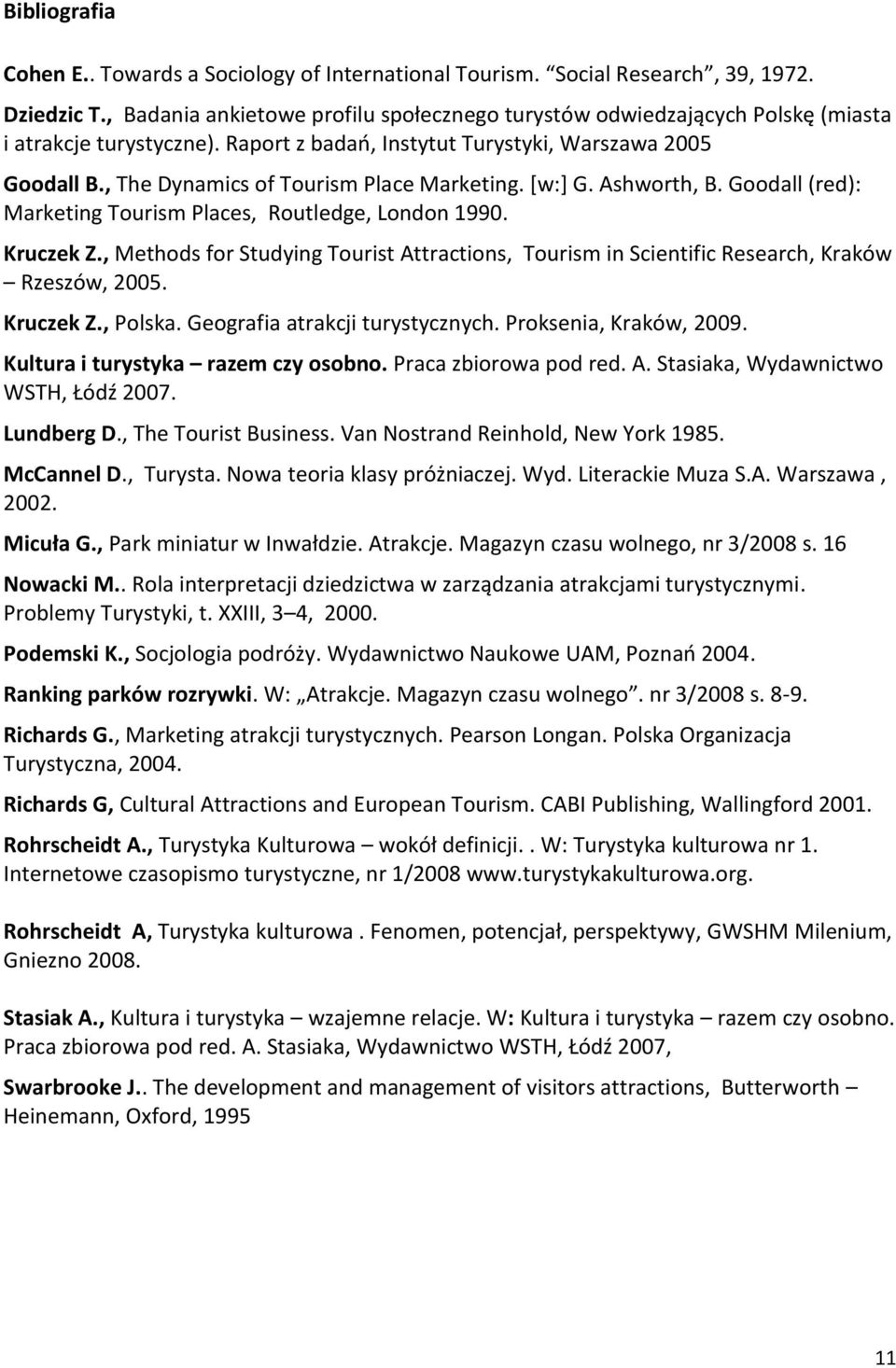 , The Dynamics of Tourism Place Marketing. [w:] G. Ashworth, B. Goodall (red): Marketing Tourism Places, Routledge, London 1990. Kruczek Z.