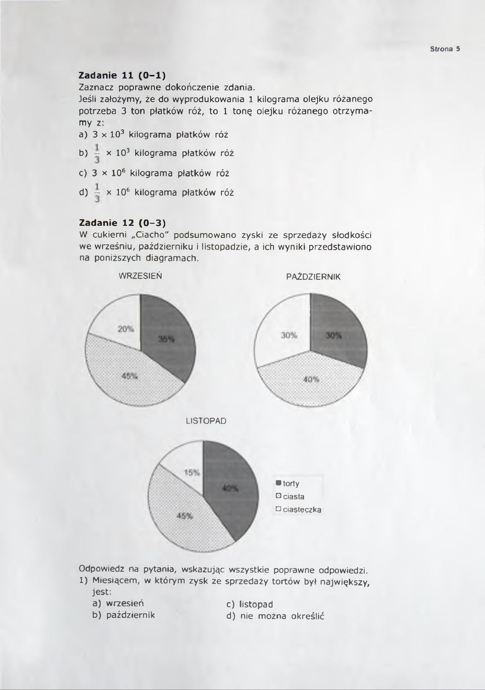 płatków róż c) 3 x 106 kilograma płatków róż d) x 106 kilograma płatków róż Zadanie 12 (0-3) W cukierni Ciacho" podsumowano zyski ze sprzedaży słodkości we wrześniu, październiku i