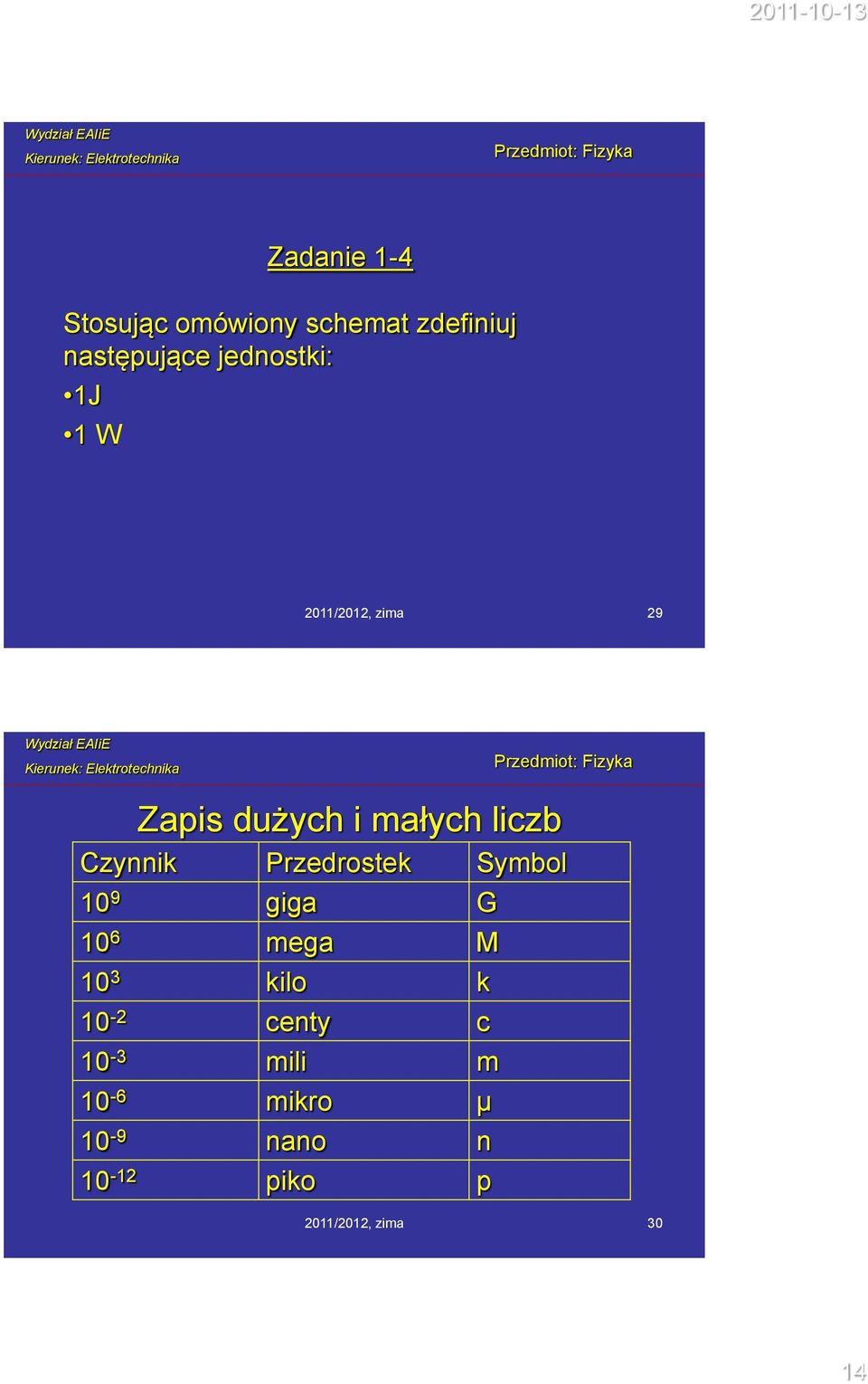 Przedrostek Symbol 10 9 giga G 10 6 mega M 10 3 kilo k 10-2 centy c