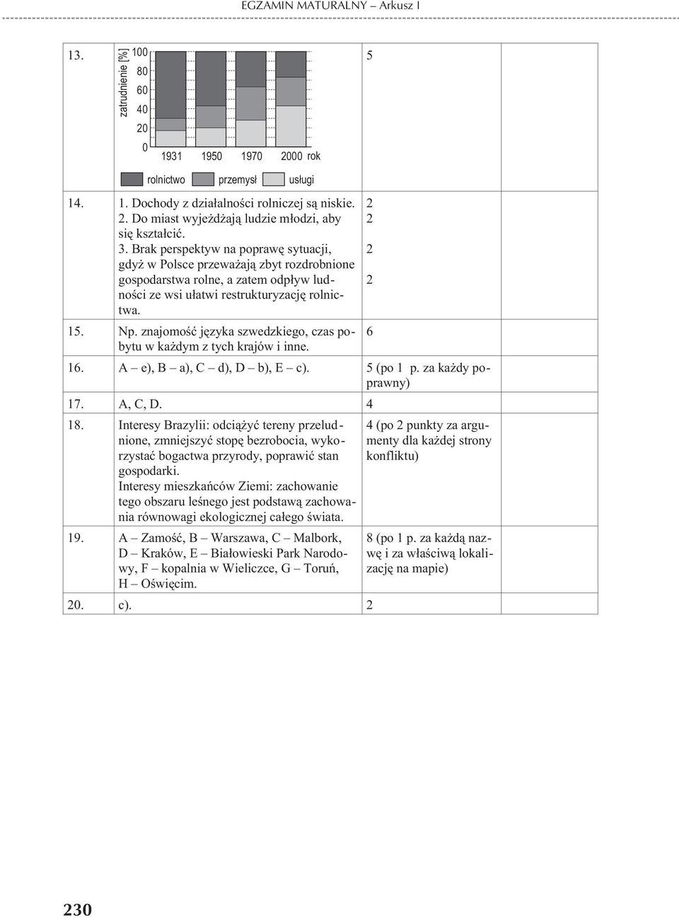 znajomoœæ jêzyka szwedzkiego, czas pobytu 6 w ka dym z tych krajów i inne. 16. A e), B a), C d), D b), E c). 5 (po 1 p. za ka dy poprawny) 17. A, C, D. 4 18.