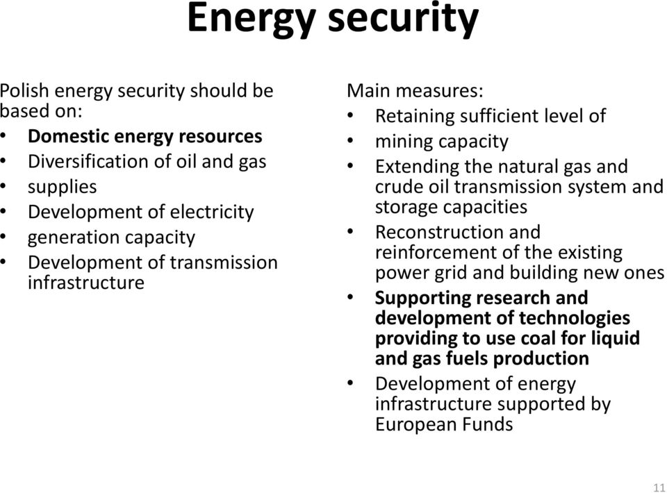 crude oil transmission system and storage capacities Reconstruction and reinforcement of the existing power grid and building new ones Supporting research