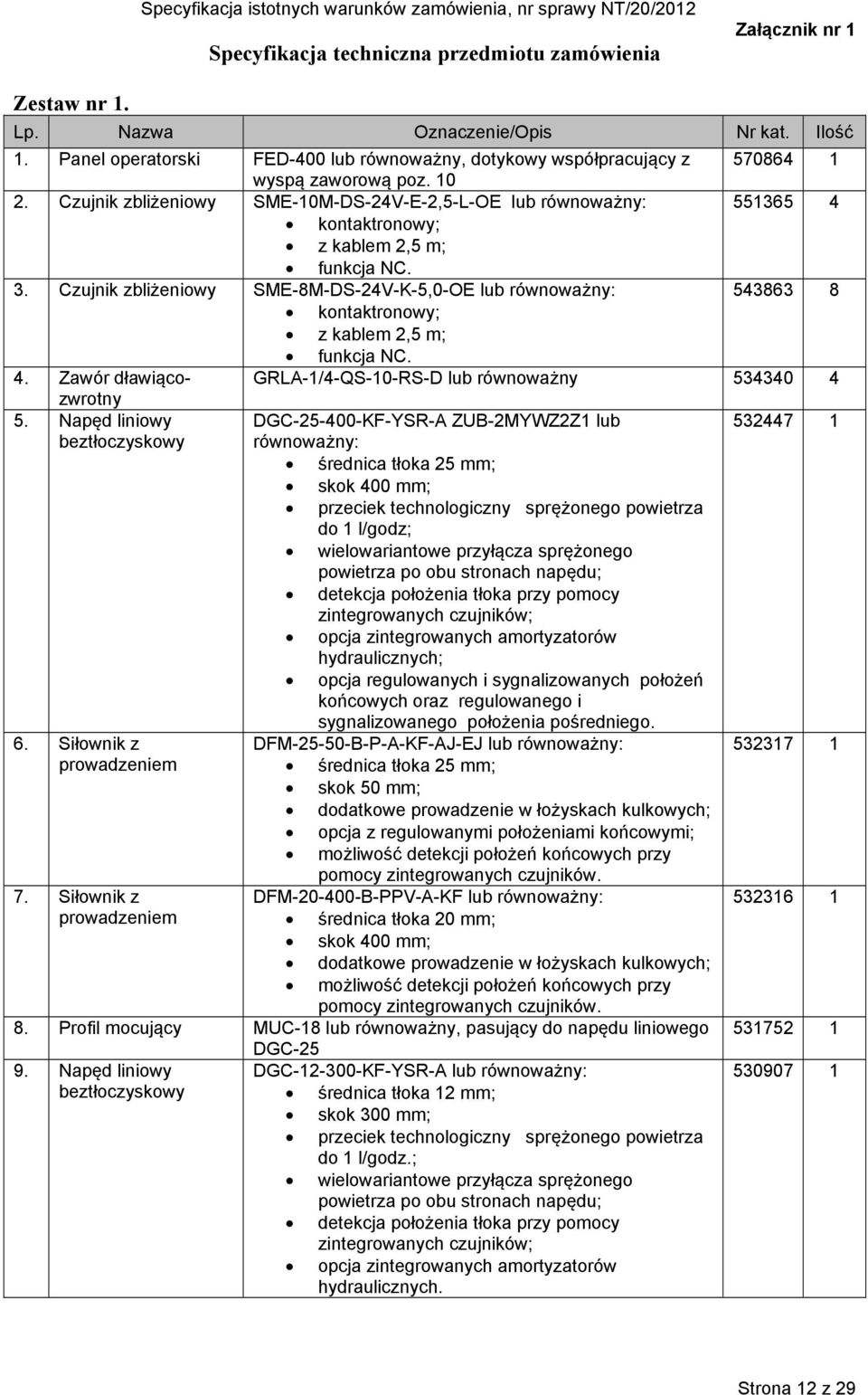 Czujnik zbliżeniowy SME-10M-DS-24V-E-2,5-L-OE lub równoważny: 551365 4 kontaktronowy; z kablem 2,5 m; funkcja NC. 3.