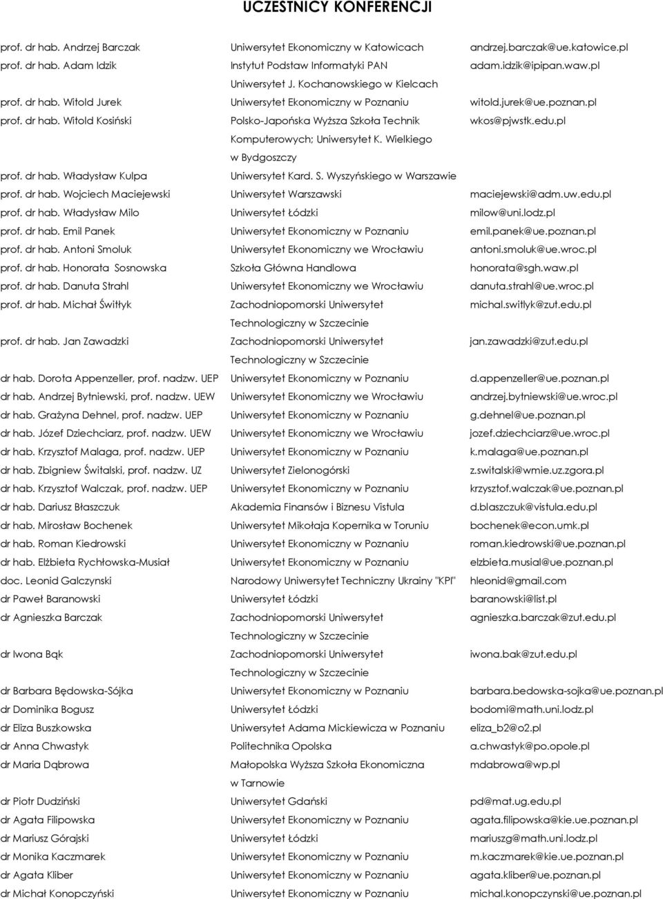 pl Komputerowych; Uniwersytet K. Wielkiego w Bydgoszczy prof. dr hab. Władysław Kulpa Uniwersytet Kard. S. Wyszyńskiego w Warszawie prof. dr hab. Wojciech Maciejewski Uniwersytet Warszawski maciejewski@adm.