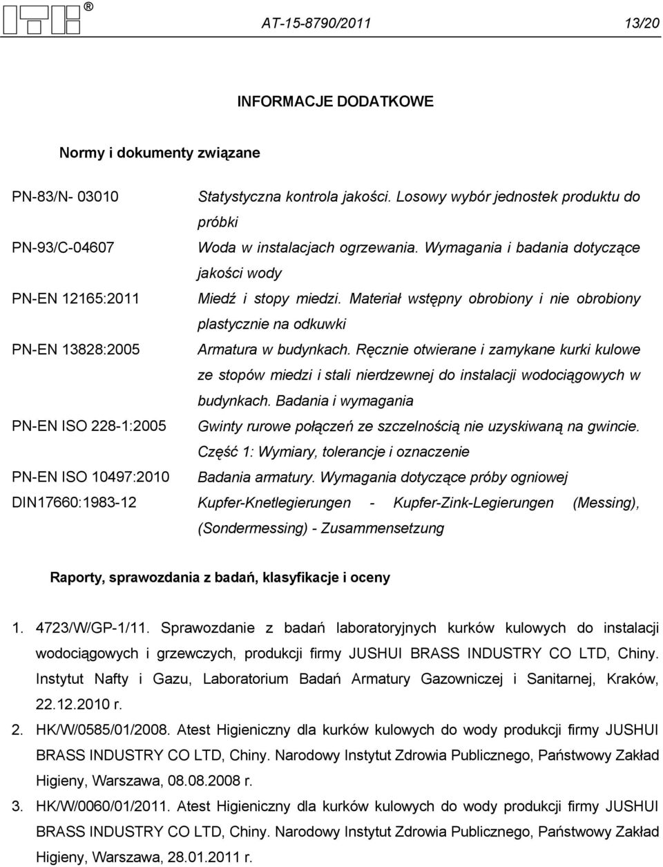 Materiał wstępny obrobiony i nie obrobiony plastycznie na odkuwki PN-EN 13828:2005 Armatura w budynkach.