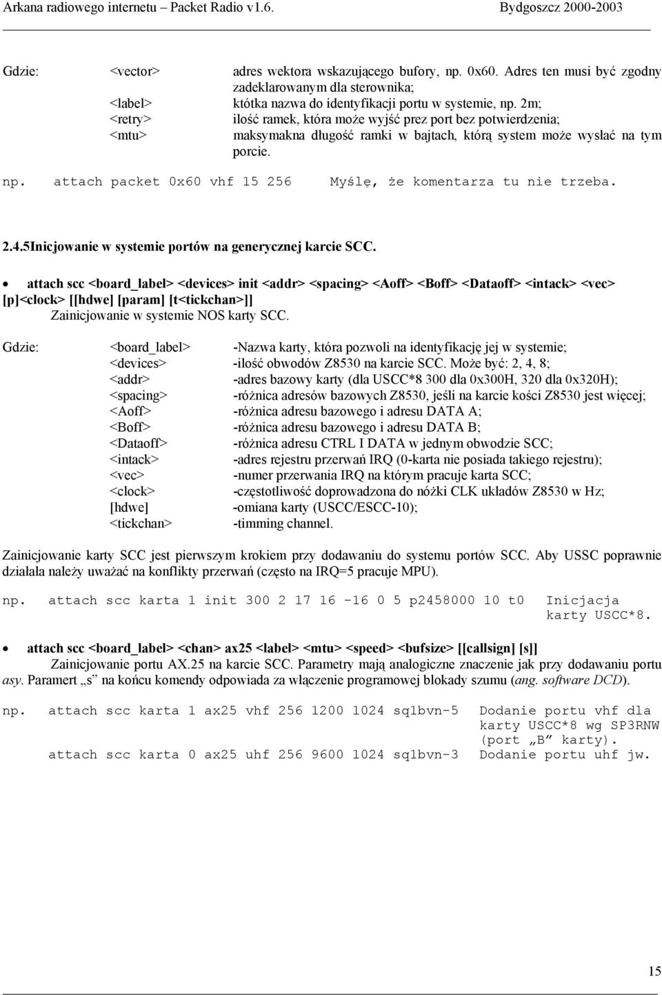 attach packet 0x60 vhf 15 256 Myślę, że komentarza tu nie trzeba. 2.4.5Inicjowanie w systemie portów na generycznej karcie SCC.