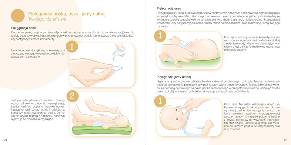 Umyj ręce, weź do ręki wacik kosmetyczny, zamocz go w przegotowanej wodzie lub w roztworze soli fizjologicznej.