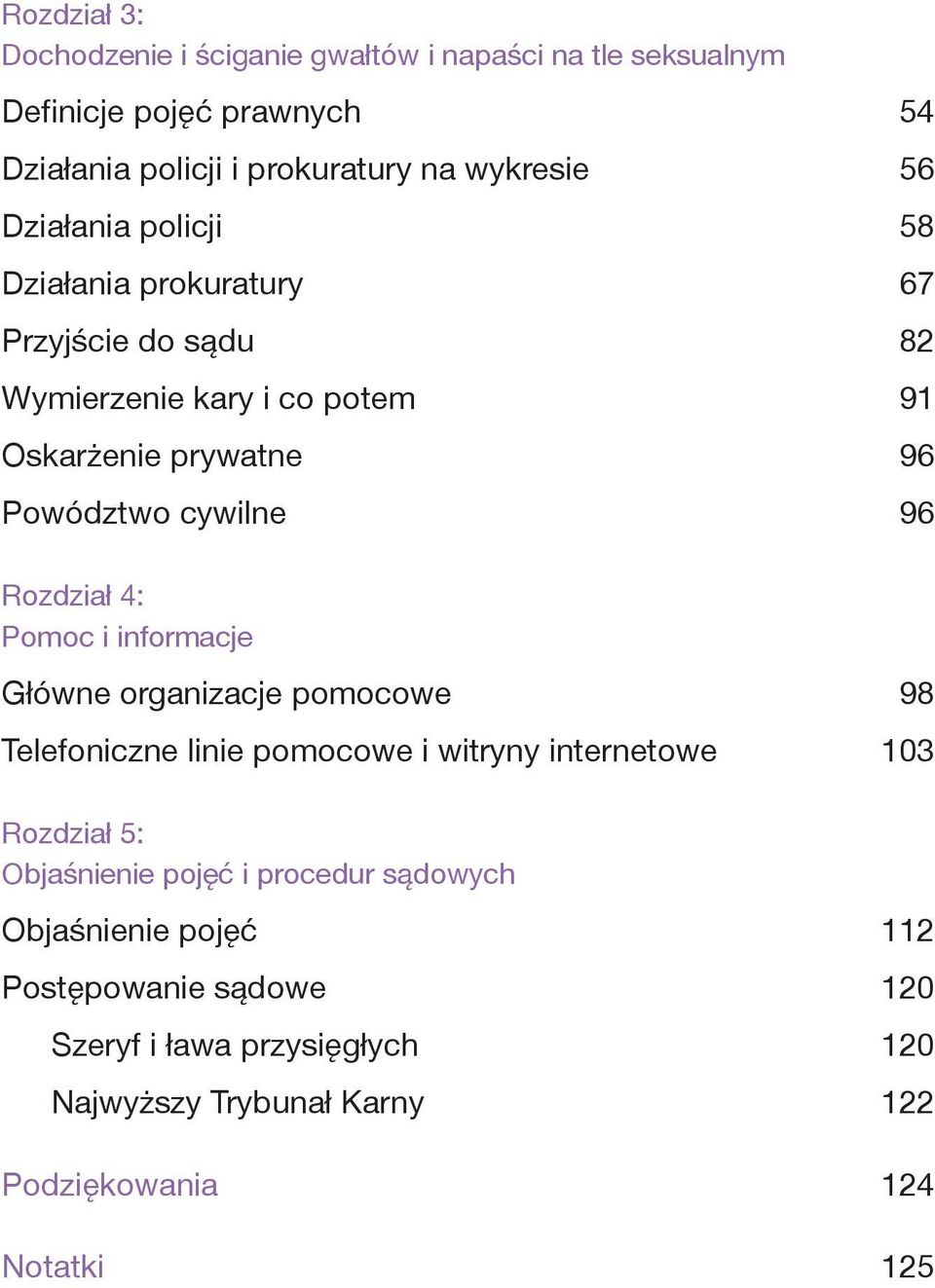 Rozdział 4: Pomoc i informacje Główne organizacje pomocowe 98 Telefoniczne linie pomocowe i witryny internetowe 103 Rozdział 5: Objaśnienie pojęć i