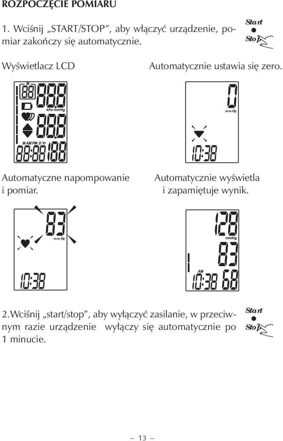 Start Stop Wyświetlacz LCD Automatycznie ustawia się zero.