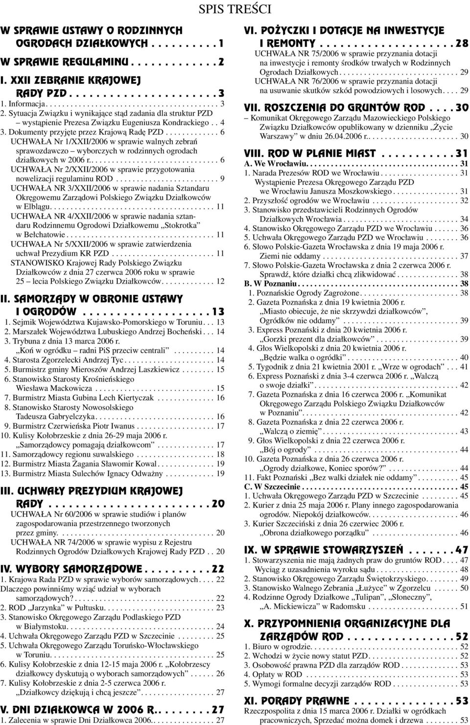 ............ 6 UCHWAŁA Nr 1/XXII/2006 w sprawie walnych zebrań sprawozdawczo wyborczych w rodzinnych ogrodach działkowych w 2006 r.