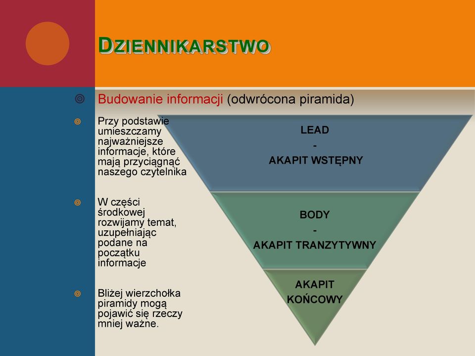 W części środkowej rozwijamy temat, uzupełniając podane na początku informacje Bliżej