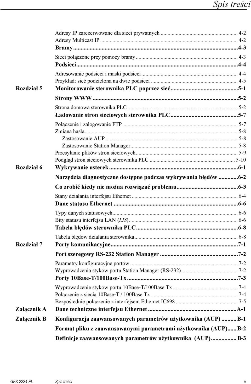 .. 5-2 Ładowanie stron sieciowych sterownika PLC...5-7 Połączenie i zalogowanie FTP... 5-7 Zmiana hasła... 5-8 Zastosowanie AUP... 5-8 Zastosowanie Station Manager.