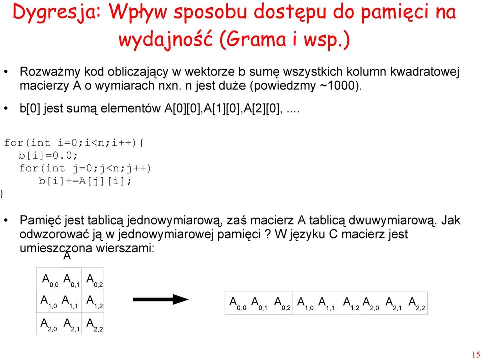 b[0] jest sumą elementów A[0][0],A[1][0],A[2][0],... for(int i=0;i<n;i++){ b[i]=0.